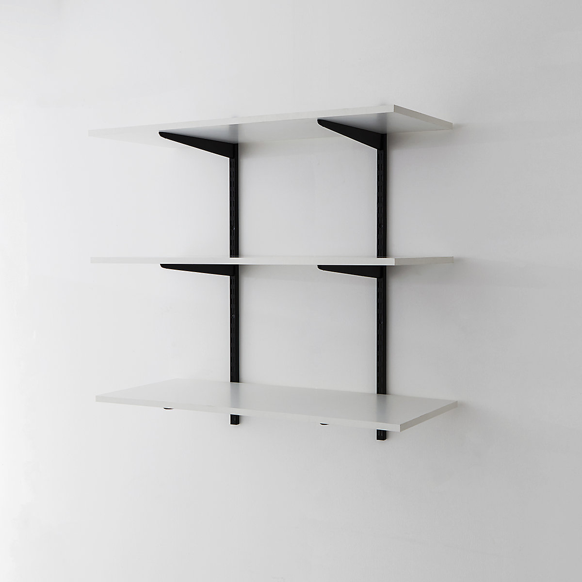 Garage Wall Mounted Shelving Kits In Black with White Melamine Shelves