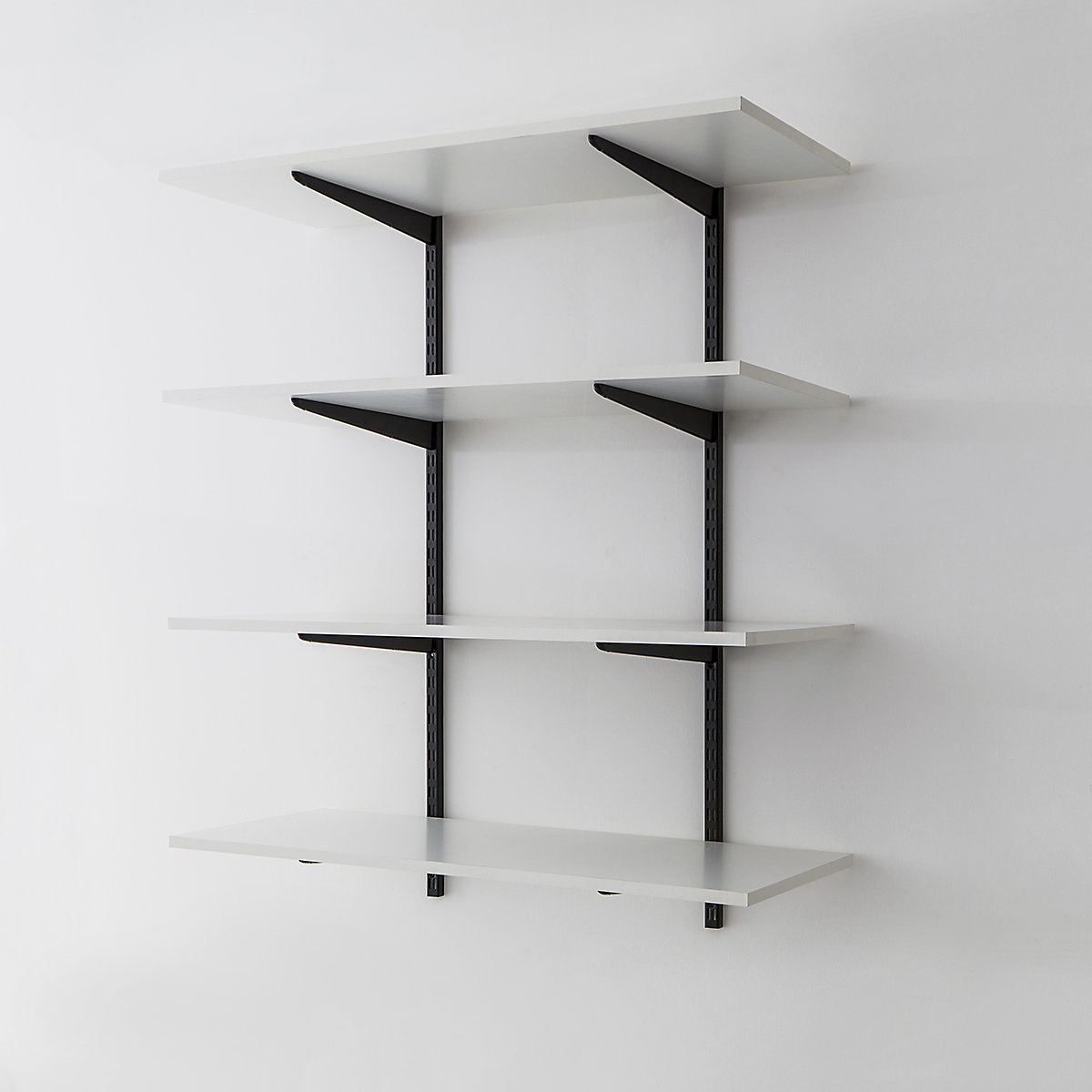 Garage Wall Mounted Shelving Kits In Black with White Melamine Shelves