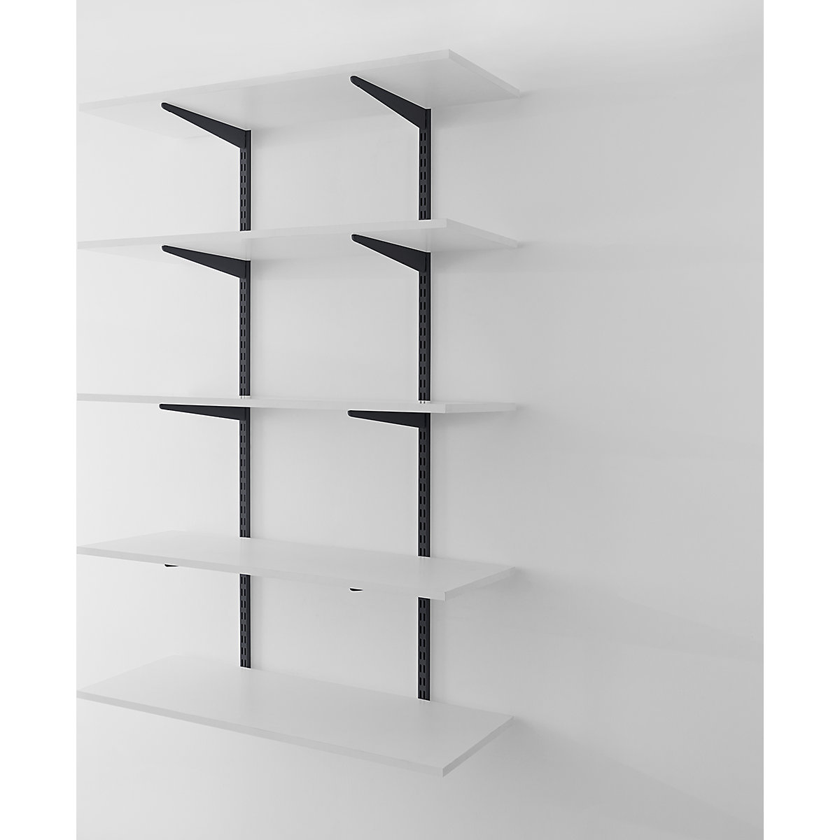 Garage Wall Mounted Shelving Kits In Black with White Melamine Shelves