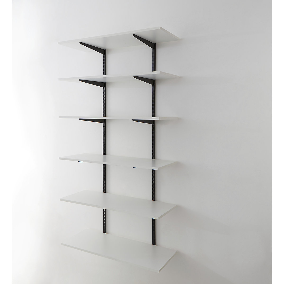 Garage Wall Mounted Shelving Kits In Black with White Melamine Shelves
