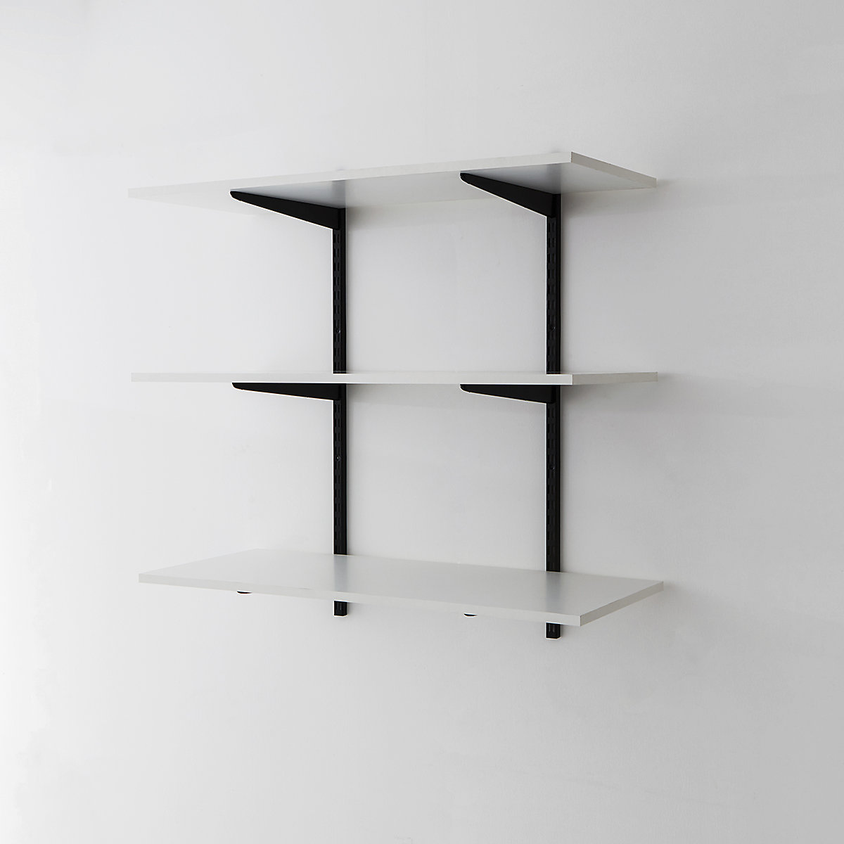 Twin Slot Black Wall Mounted Shelving Kits With White Melamine Shelves