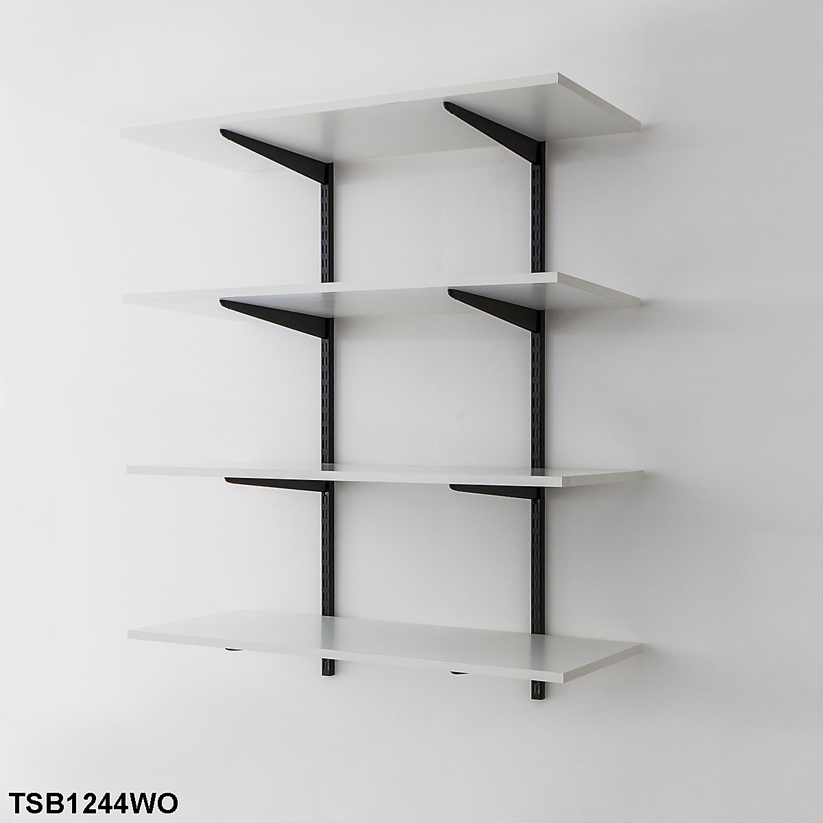 Twin Slot Black Wall Mounted Shelving Kits With White Melamine Shelves (Product illustration 4)-3