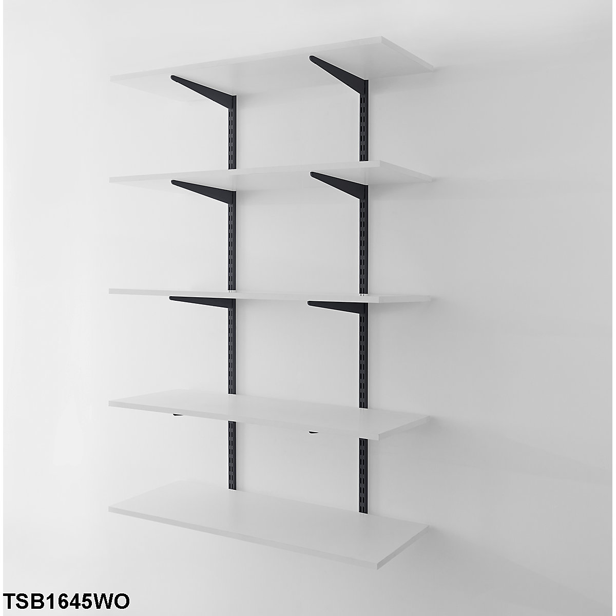 Twin Slot Black Wall Mounted Shelving Kits With White Melamine Shelves (Product illustration 5)-4