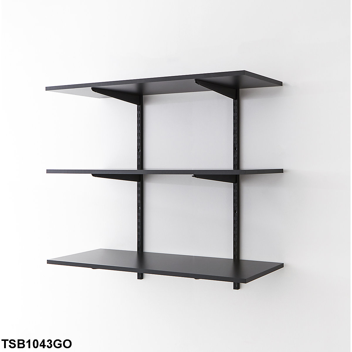 Twin Slot Black Wall Mounted Shelving Kits with Graphite Grey Melamine Shelves (Product illustration 3)-2