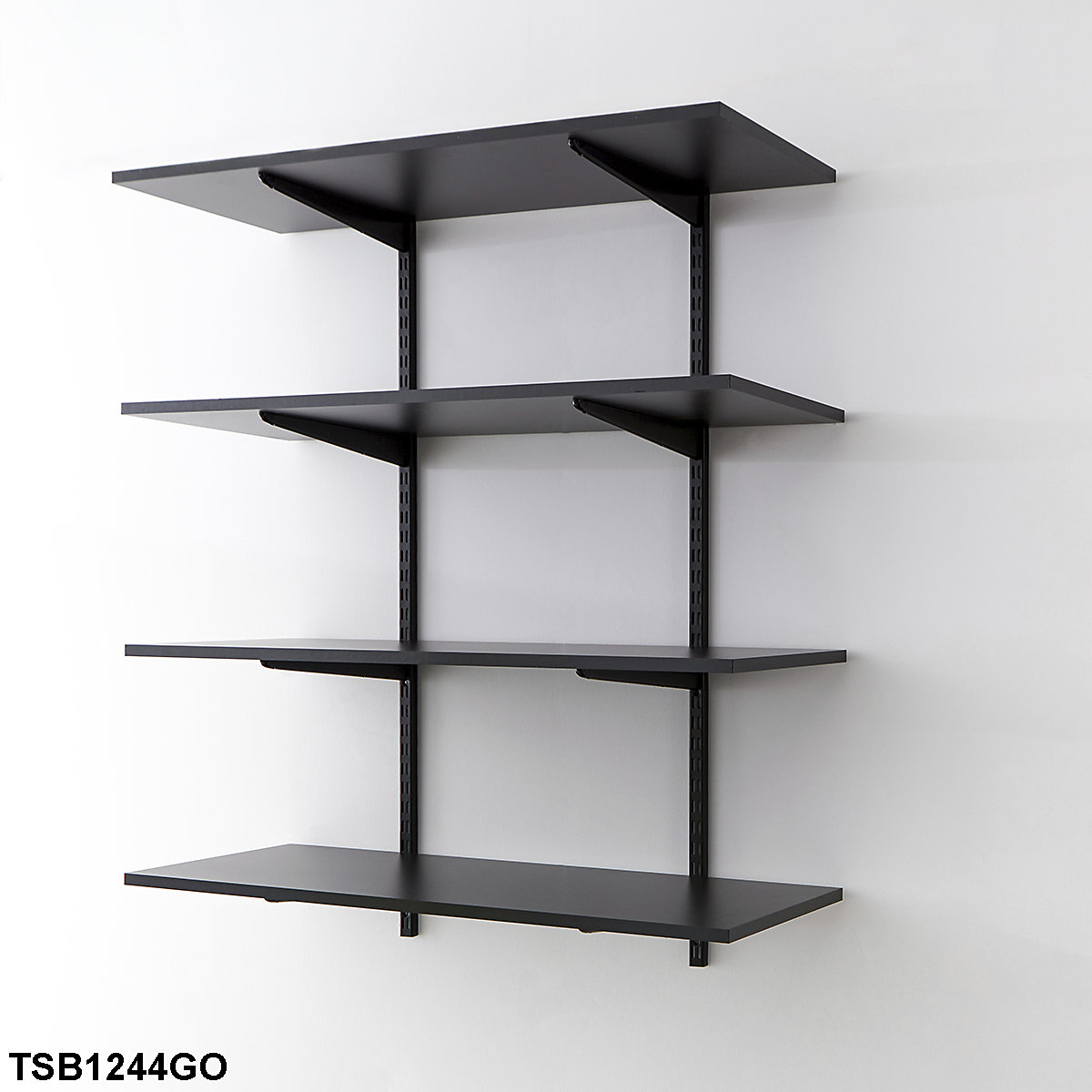Twin Slot Black Wall Mounted Shelving Kits with Graphite Grey Melamine Shelves (Product illustration 4)-3