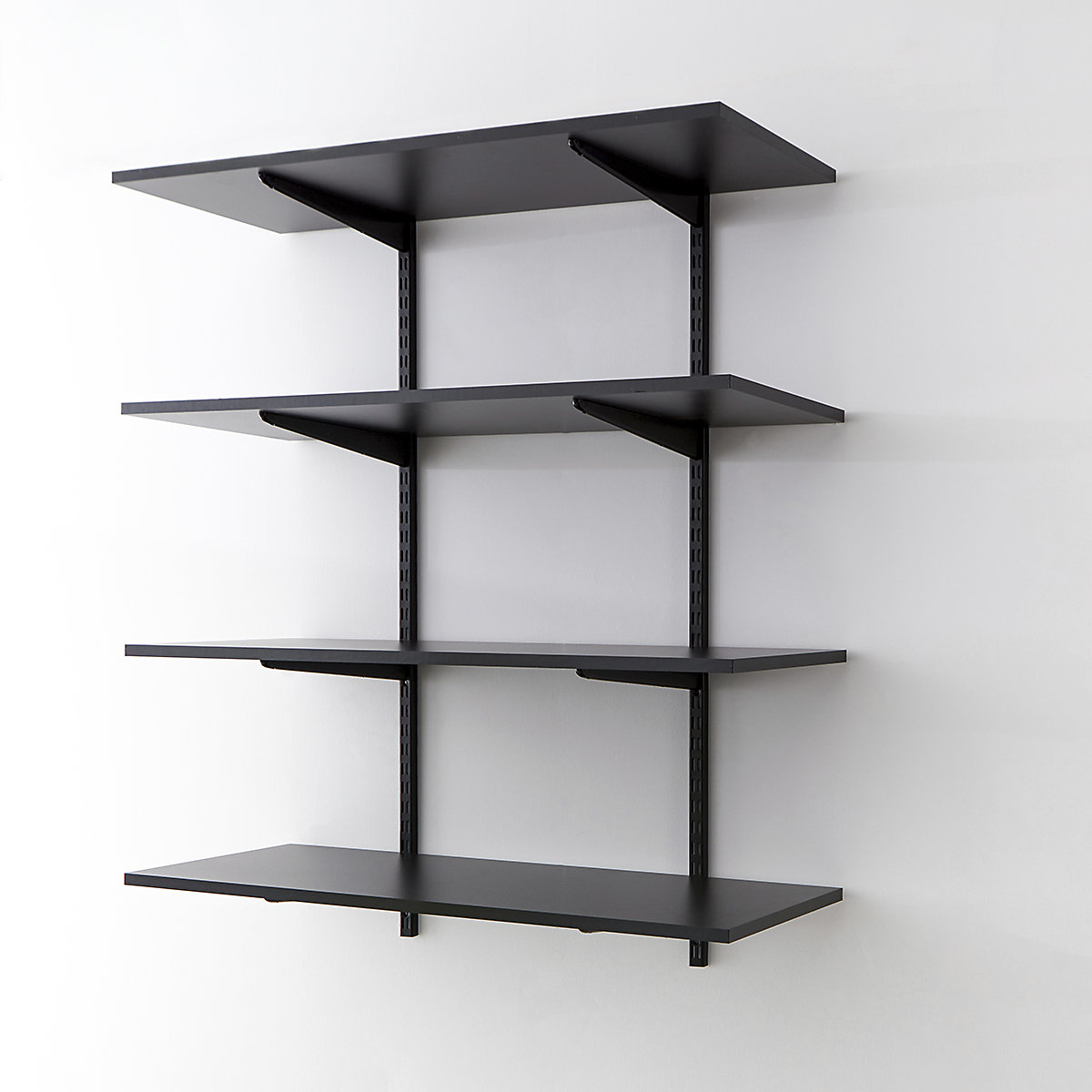 Twin Slot Black Wall Mounted Shelving Kits with Graphite Grey Melamine Shelves