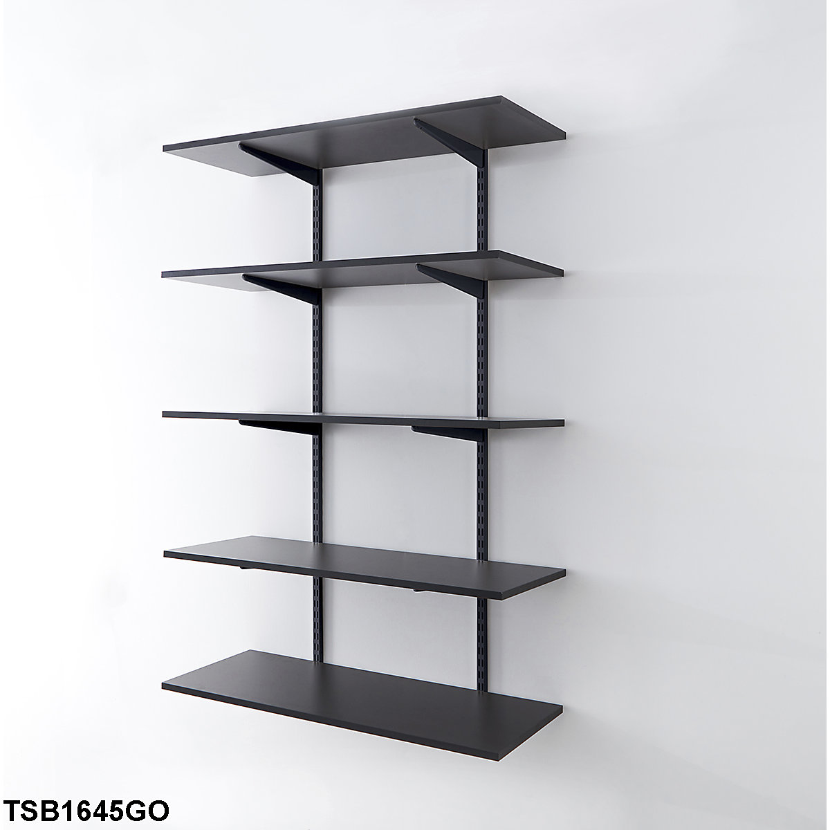 Twin Slot Black Wall Mounted Shelving Kits with Graphite Grey Melamine Shelves (Product illustration 5)-4