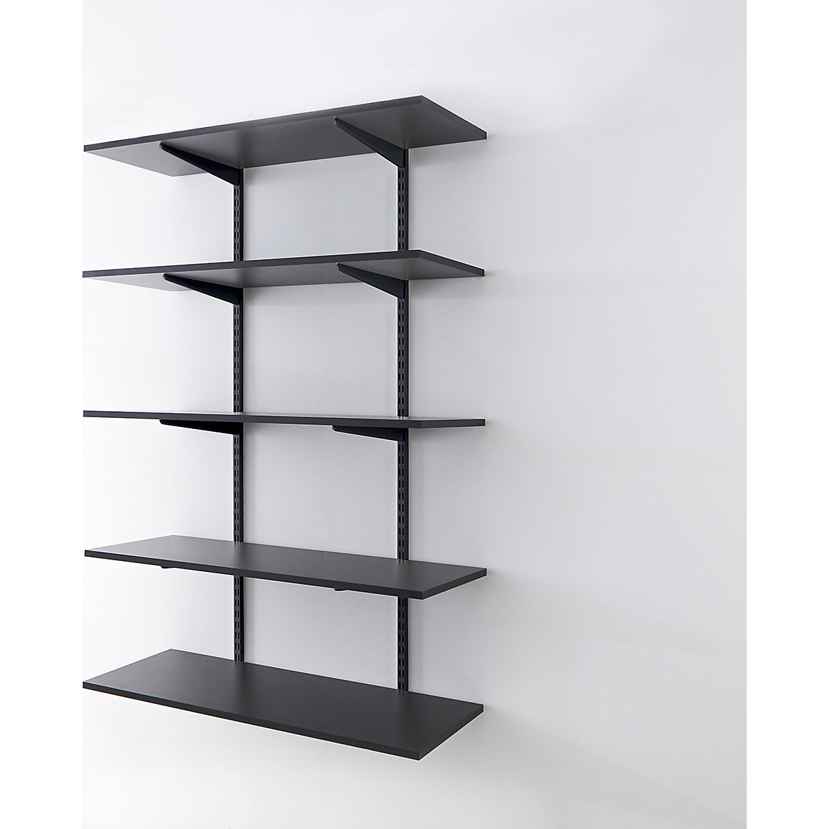 Twin Slot Black Wall Mounted Shelving Kits with Graphite Grey Melamine Shelves