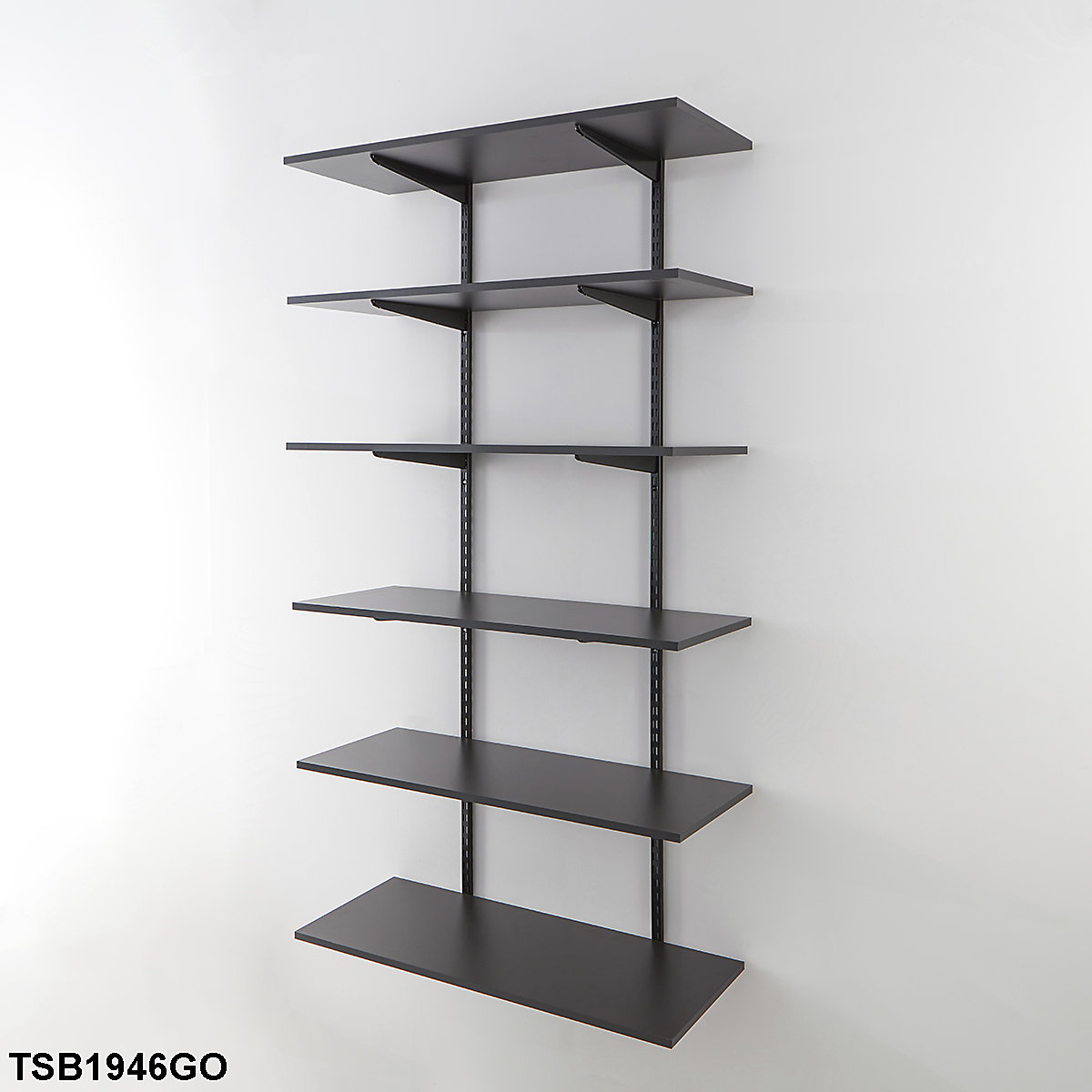 Twin Slot Black Wall Mounted Shelving Kits with Graphite Grey Melamine Shelves (Product illustration 6)-5