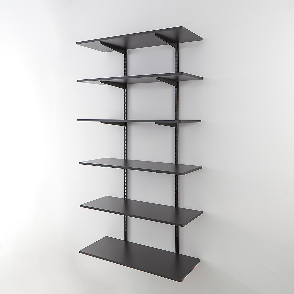 Twin Slot Black Wall Mounted Shelving Kits with Graphite Grey Melamine Shelves