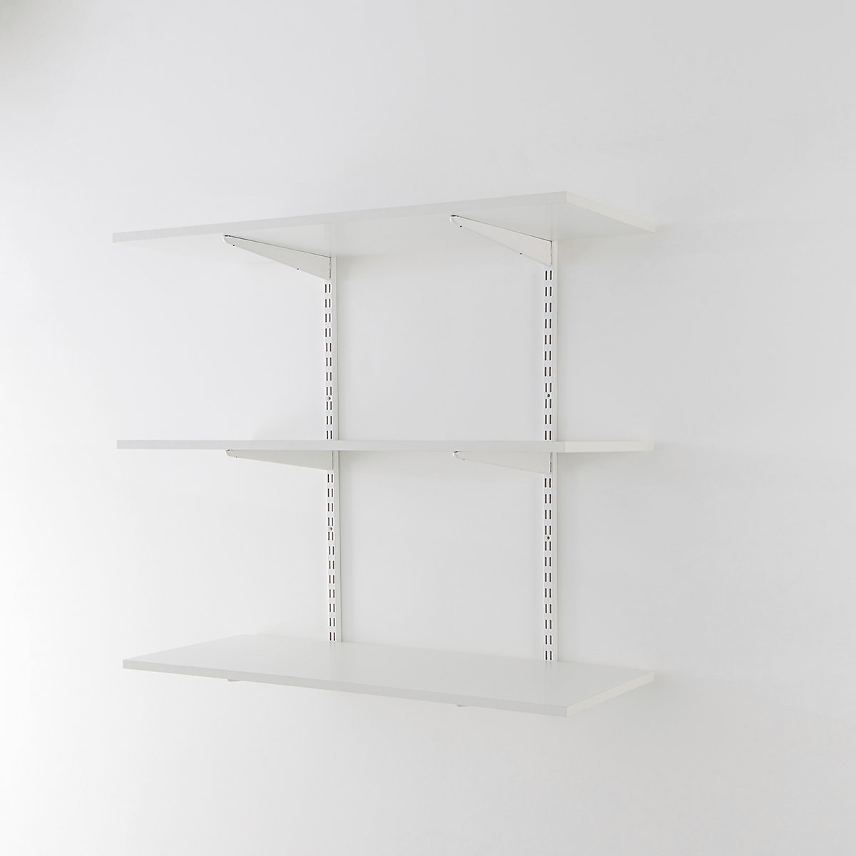Twin Slot White Wall Mounted Shelving Kits With White Melamine Shelves