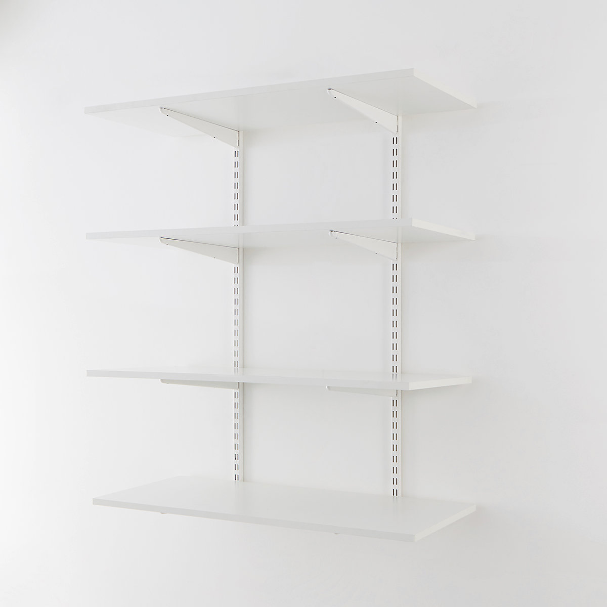 Twin Slot White Wall Mounted Shelving Kits With White Melamine Shelves