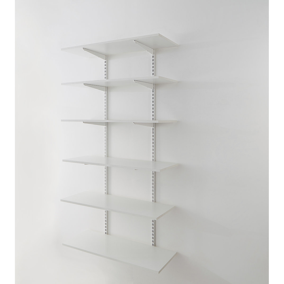 Twin Slot White Wall Mounted Shelving Kits With White Melamine Shelves