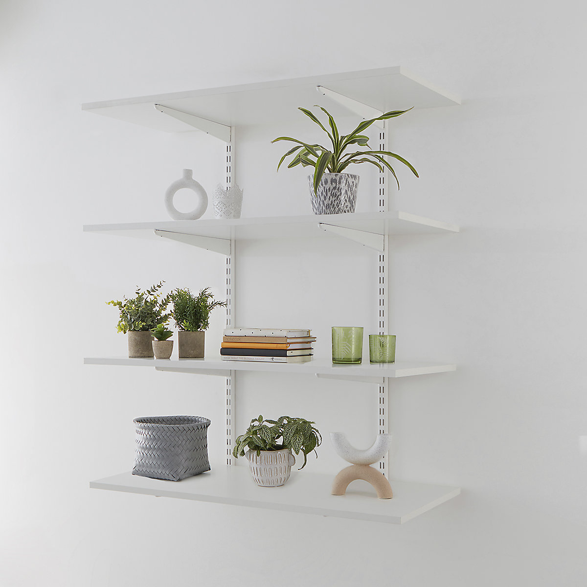Twin Slot White Wall Mounted Shelving Kits With White Melamine Shelves