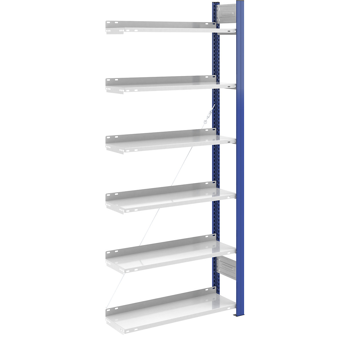 Boltless file shelving unit – hofe, single sided, height 2000 mm, WxD 750 x 300 mm, extension shelf unit, blue / grey-7