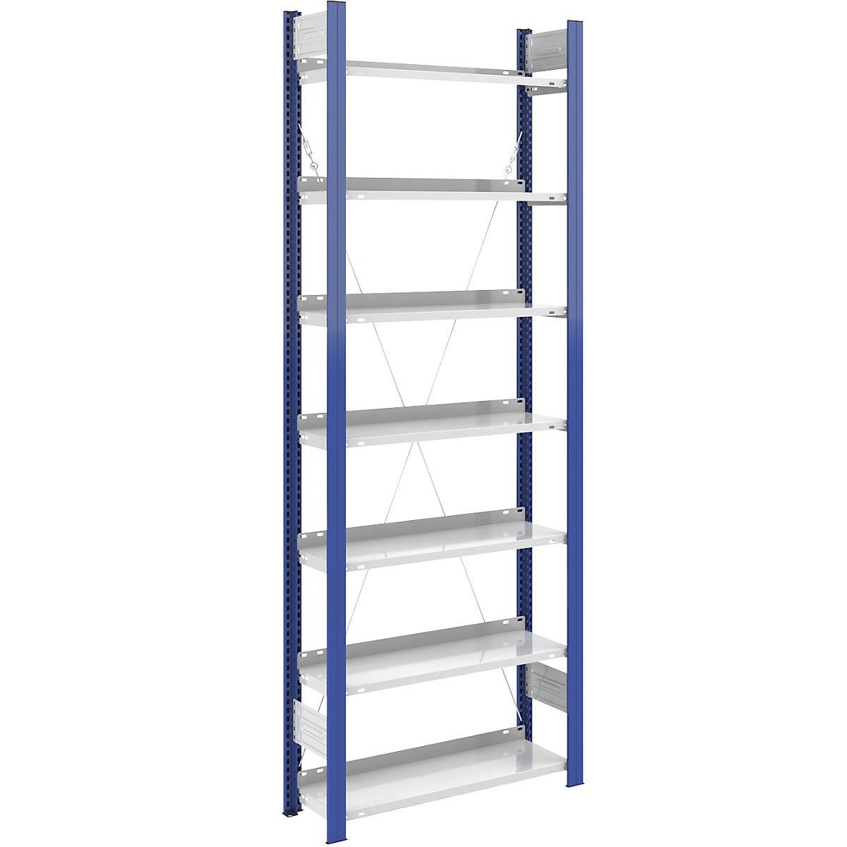 Boltless file shelving unit – hofe, single sided, height 2350 mm, WxD 750 x 300 mm, standard shelf unit, blue / grey-6