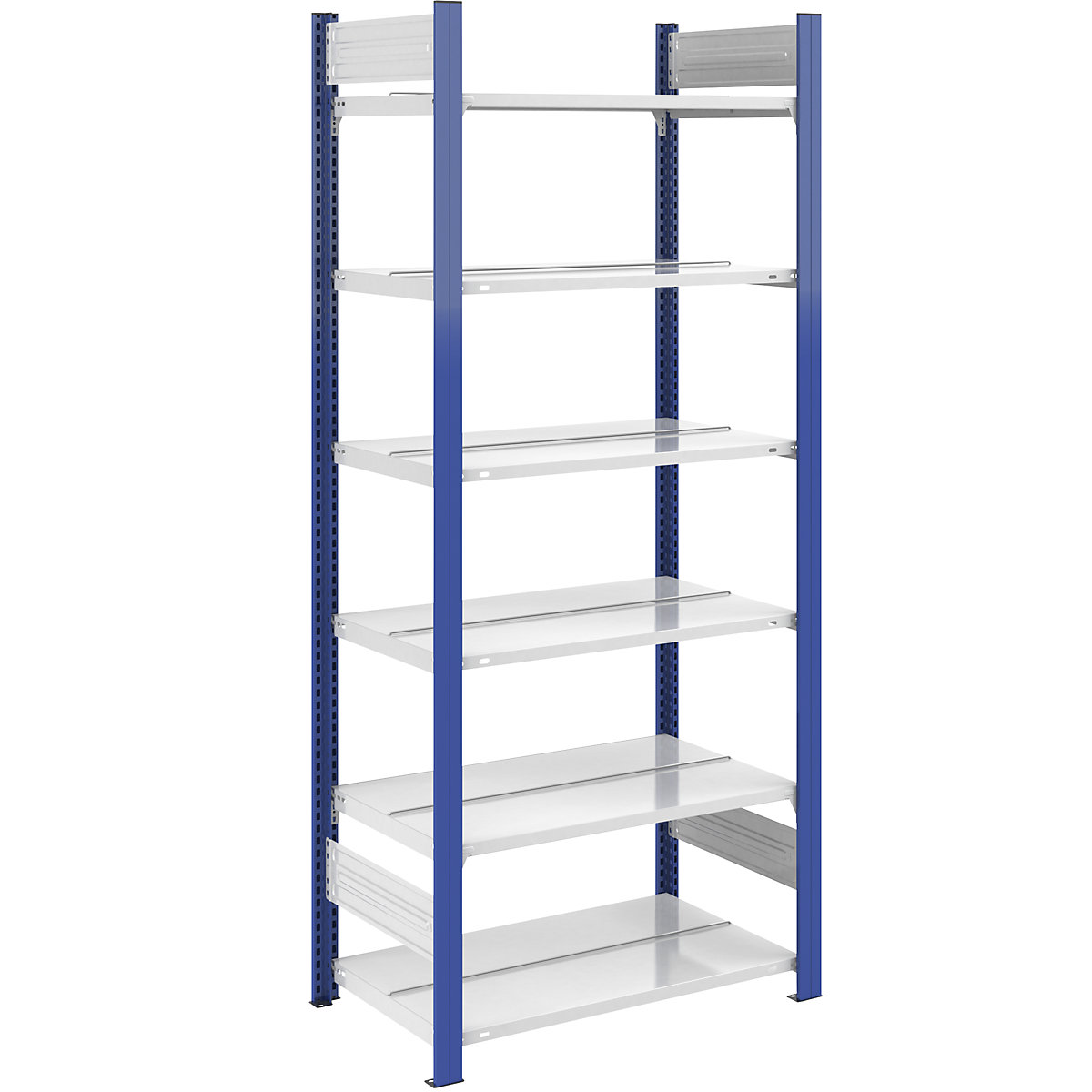 Boltless file shelving unit – hofe, double sided, height 2000 mm, WxD 750 x 600 mm, standard shelf unit, blue / grey-6