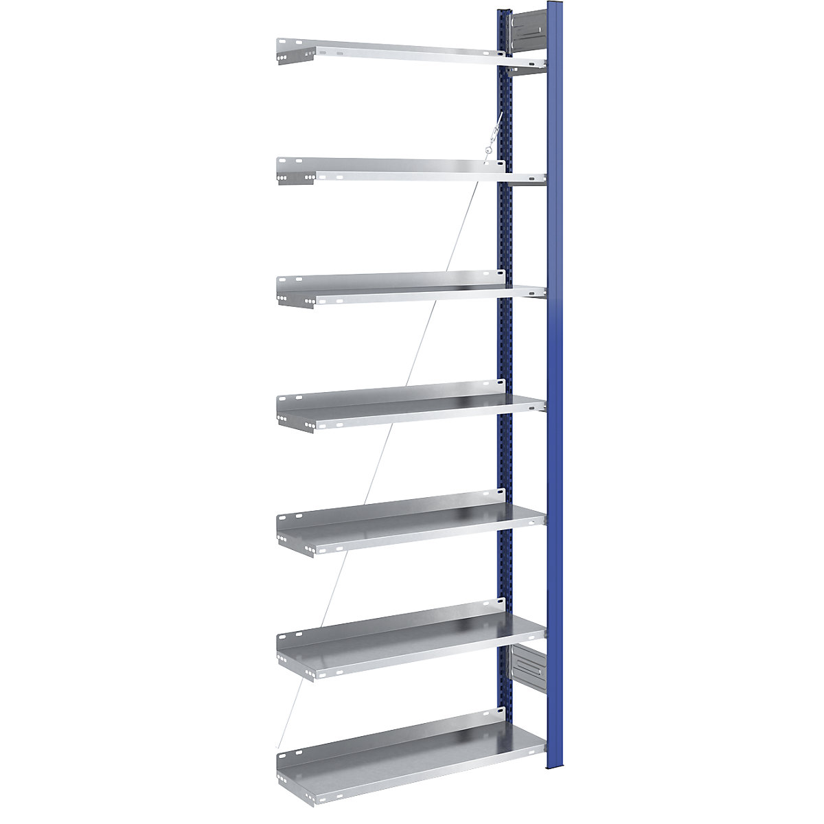 Boltless file shelving unit – hofe, single sided, height 2350 mm, WxD 750 x 300 mm, extension shelf unit, blue / zinc plated-4