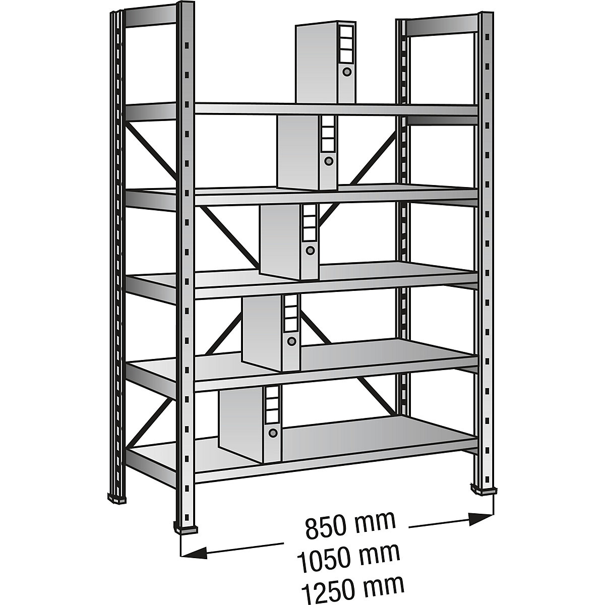 Boltless shelving units for files and archives, zinc plated, height 1920 mm, single sided, shelf WxD 1200 x 300 mm, standard shelf unit-3