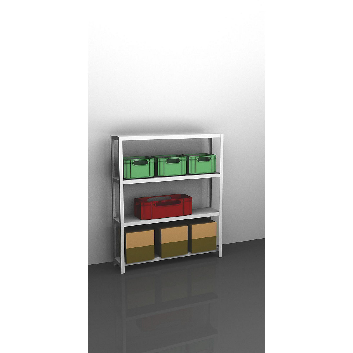 Bolt-together shelf unit, light duty, plastic coated – eurokraft pro, shelf unit height 1500 mm, shelf width 1300 mm, depth 300 mm, standard shelf unit-4
