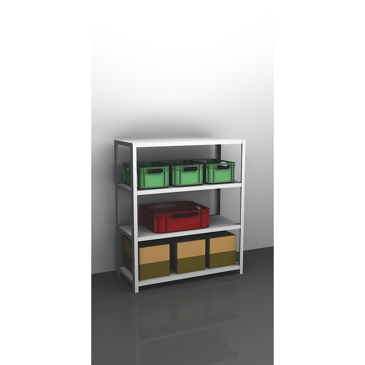 Bolt-together shelf unit, light duty, plastic coated – eurokraft pro, shelf unit height 1500 mm, shelf width 1300 mm, depth 600 mm, standard shelf unit-9