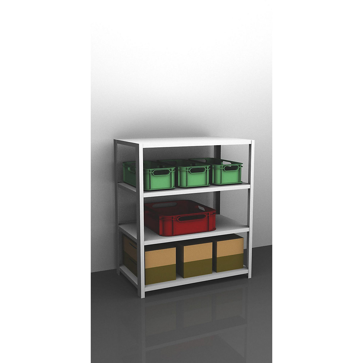Bolt-together shelf unit, light duty, plastic coated – eurokraft pro, shelf unit height 1500 mm, shelf width 1300 mm, depth 800 mm, standard shelf unit-6