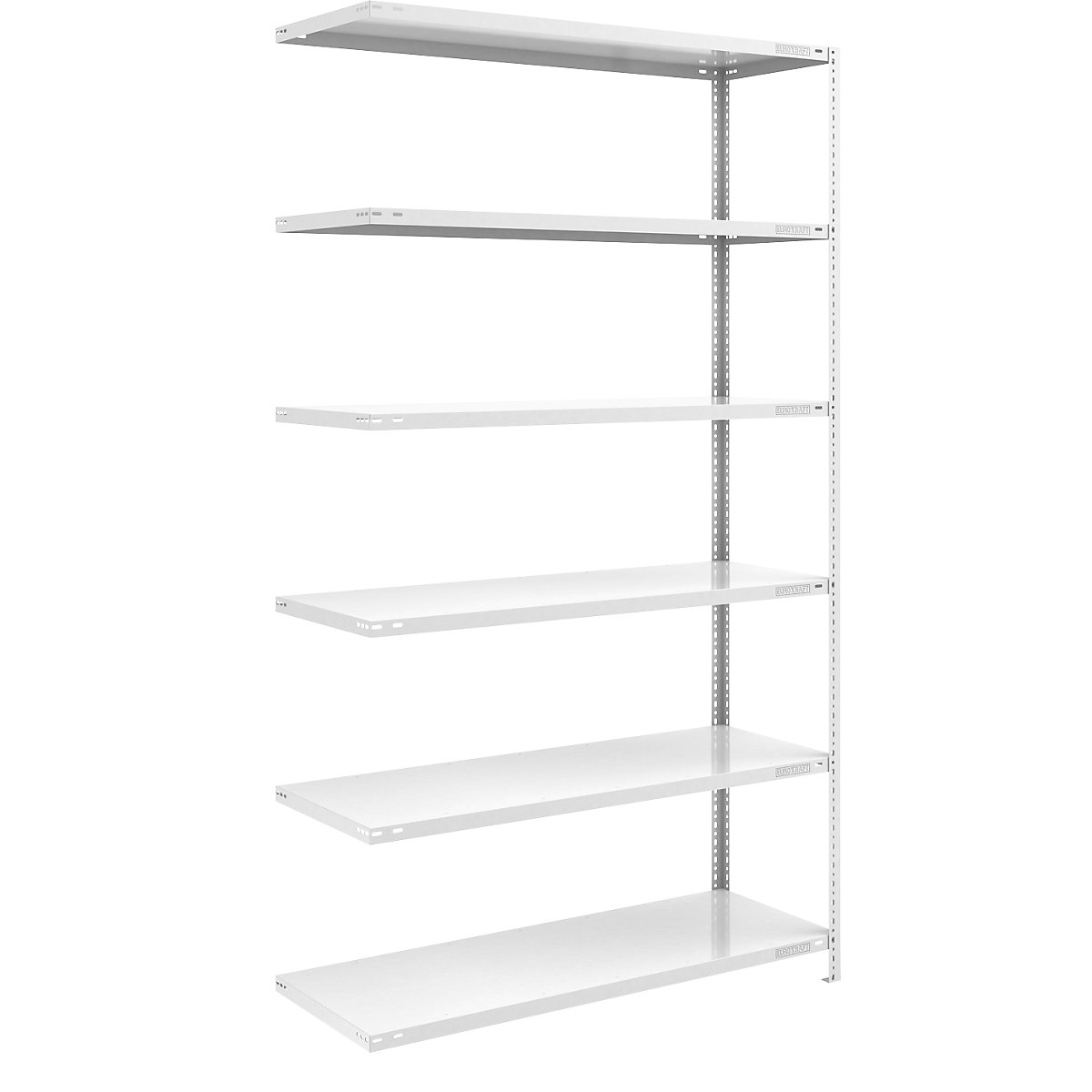 Bolt-together shelf unit, light duty, plastic coated – eurokraft pro, shelf unit height 2500 mm, shelf width 1300 mm, depth 600 mm, extension shelf unit-7