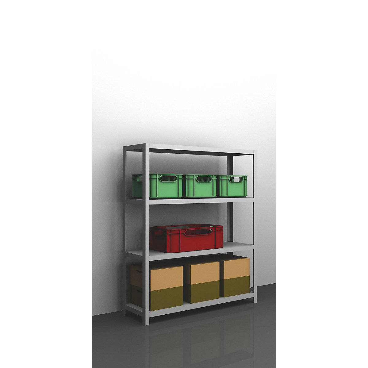 Bolt-together shelf unit, light duty, zinc plated – eurokraft pro, shelf unit height 1500 mm, shelf width 1300 mm, depth 400 mm, standard shelf unit-14