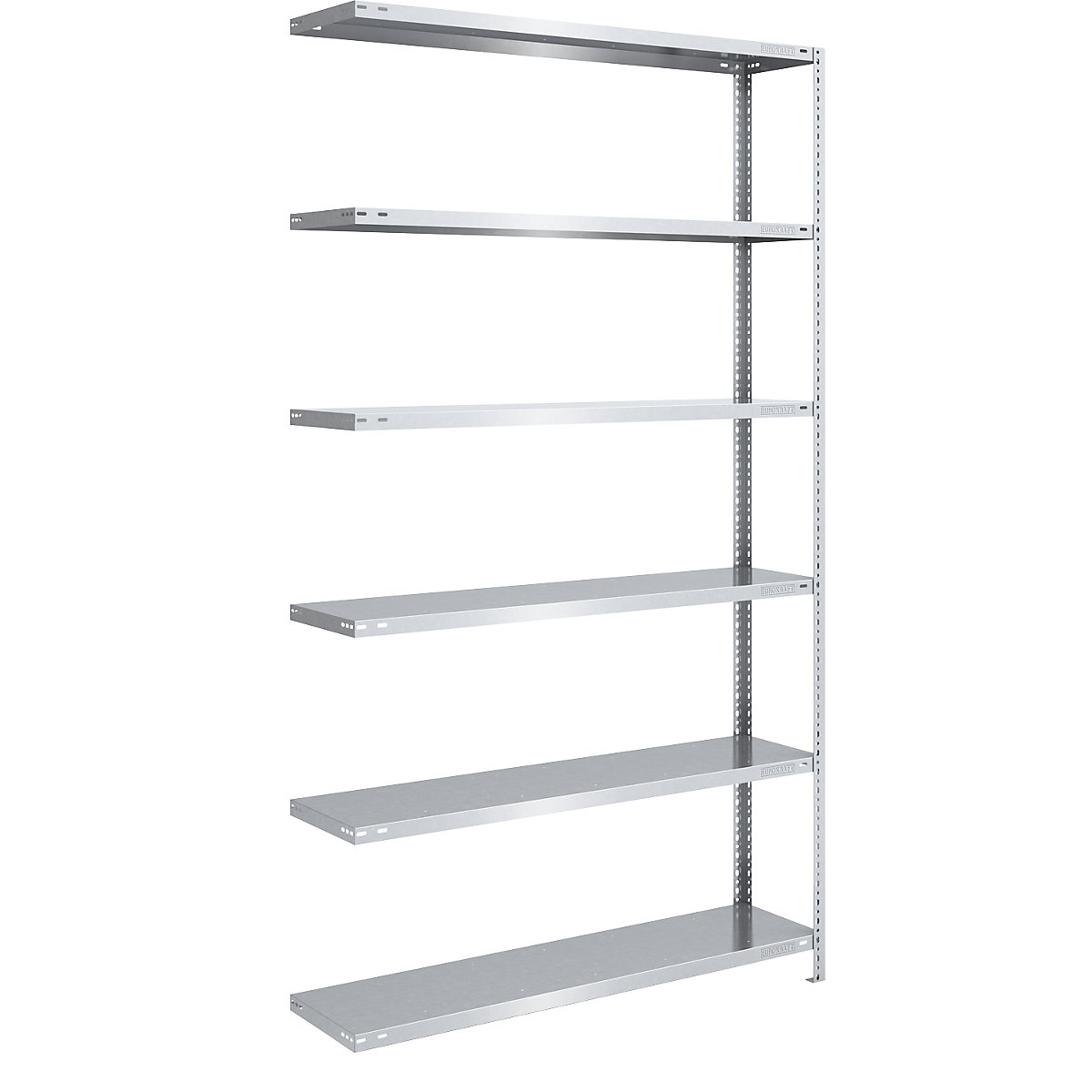 Bolt-together shelf unit, light duty, zinc plated – eurokraft pro, shelf unit height 2500 mm, shelf width 1300 mm, depth 400 mm, extension shelf unit-8