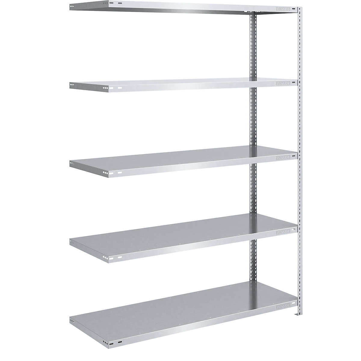 Bolt-together shelf unit, light duty, zinc plated – eurokraft pro, shelf unit height 2000 mm, shelf width 1300 mm, depth 600 mm, extension shelf unit-11