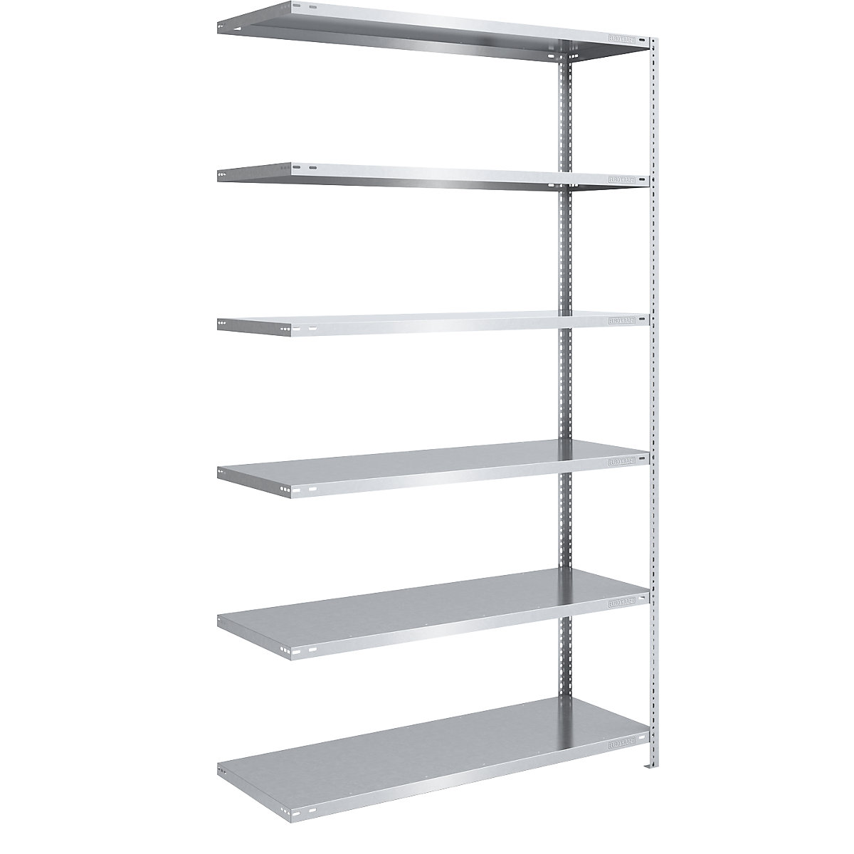 Bolt-together shelf unit, light duty, zinc plated – eurokraft pro, shelf unit height 2500 mm, shelf width 1300 mm, depth 600 mm, extension shelf unit-5