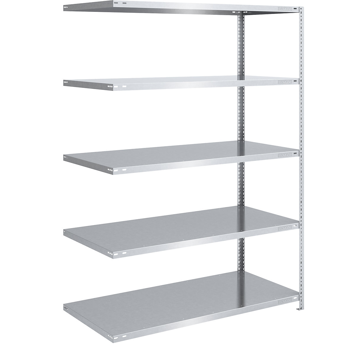 Bolt-together shelf unit, light duty, zinc plated – eurokraft pro, shelf unit height 2000 mm, shelf width 1300 mm, depth 800 mm, extension shelf unit-9