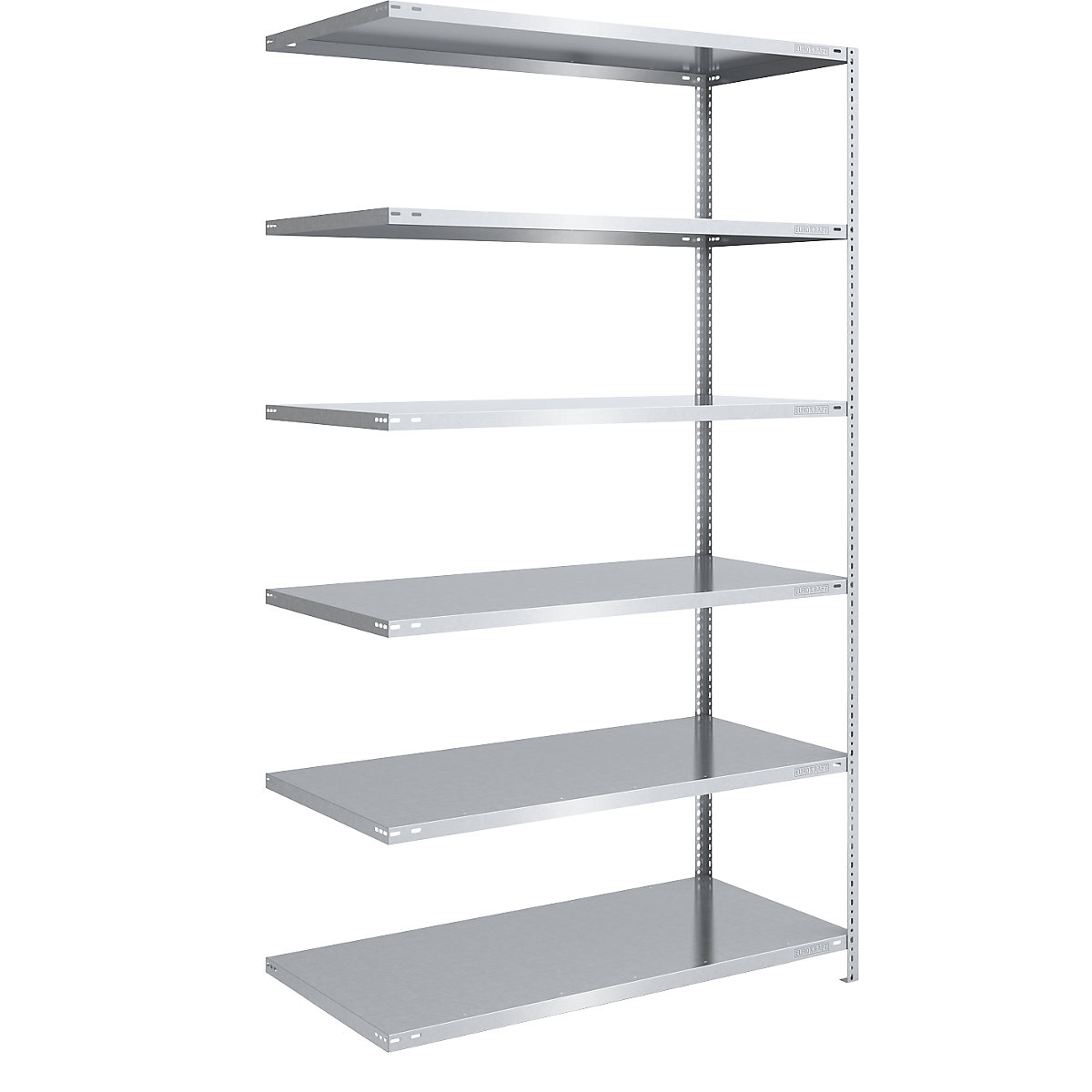 Bolt-together shelf unit, light duty, zinc plated – eurokraft pro, shelf unit height 2500 mm, shelf width 1300 mm, depth 800 mm, extension shelf unit-10