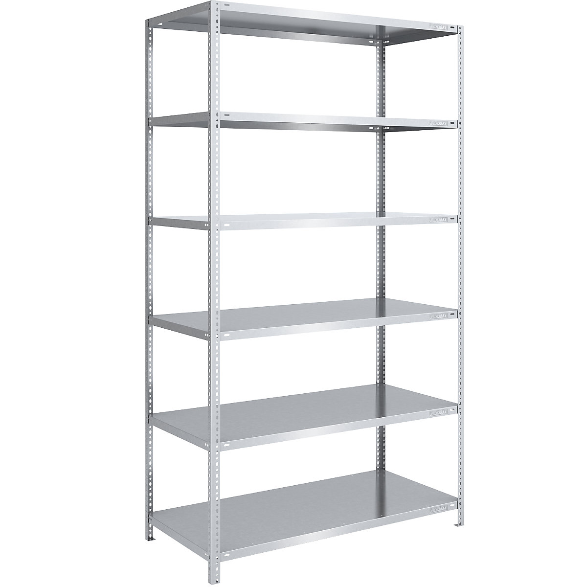 Bolt-together shelf unit, light duty, zinc plated – eurokraft pro, shelf unit height 2500 mm, shelf width 1300 mm, depth 800 mm, standard shelf unit-12