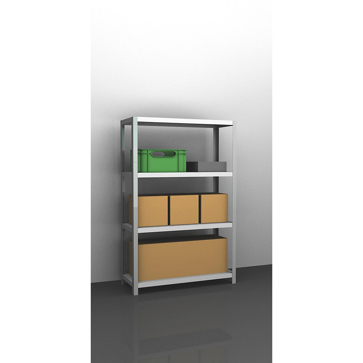 Bolt-together storage shelving, RAL 7035, medium duty – eurokraft pro, shelf unit height 1500 mm, shelf width 1000 mm, depth 400 mm, standard shelf unit-4