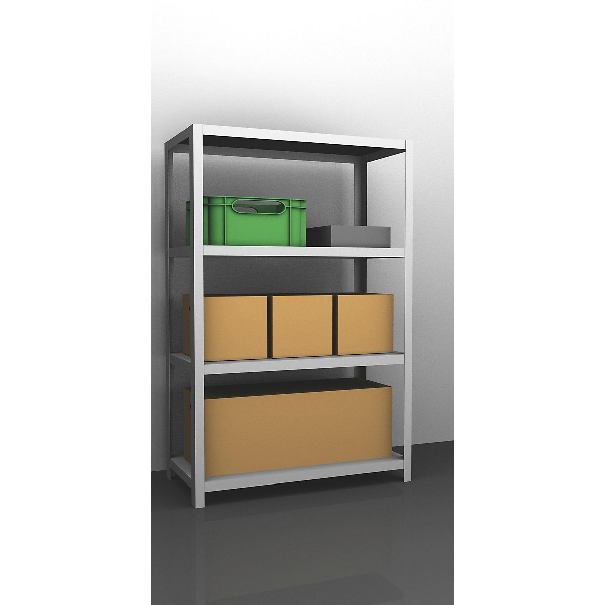 Bolt-together storage shelving, RAL 7035, medium duty – eurokraft pro, shelf unit height 1500 mm, shelf width 1000 mm, depth 600 mm, standard shelf unit-9