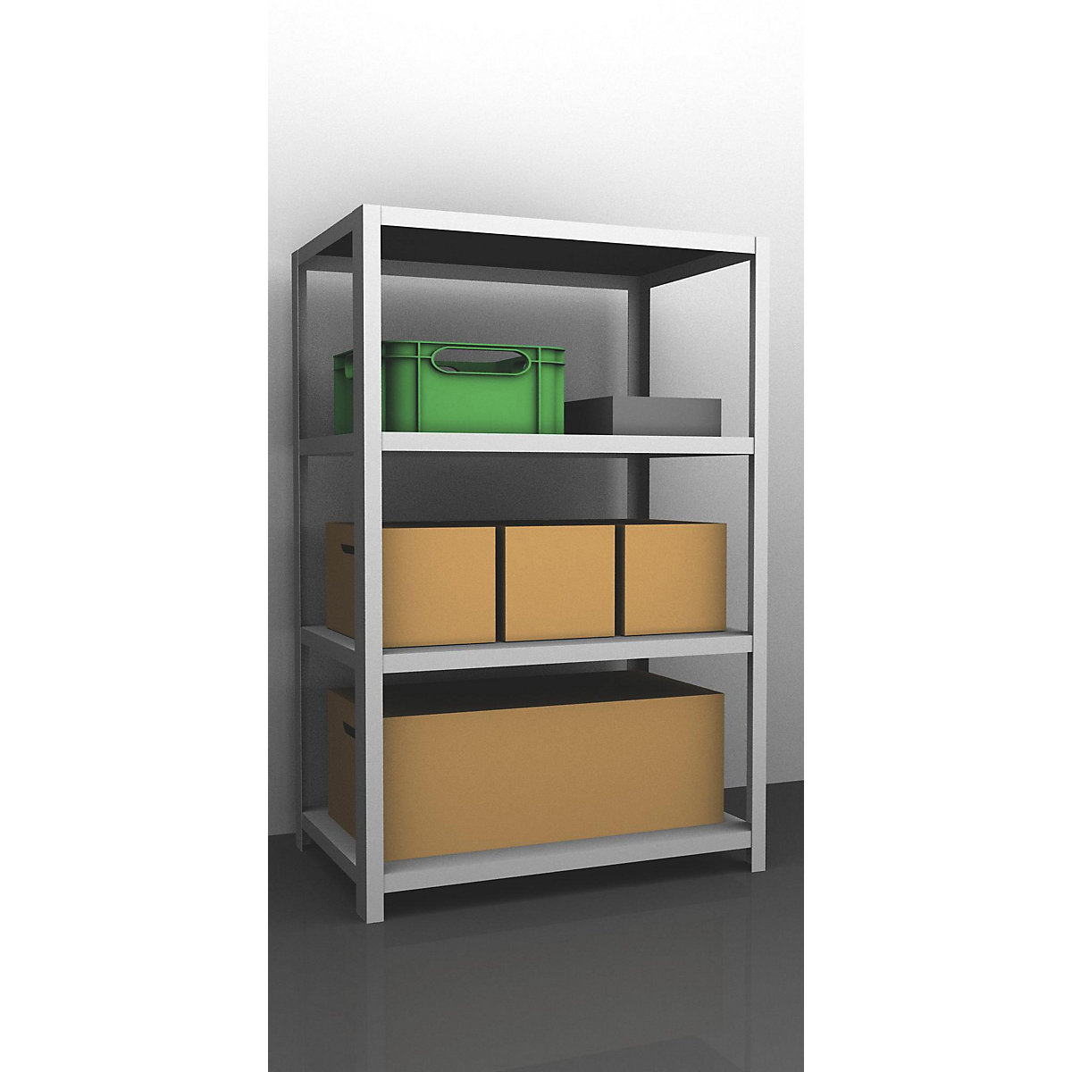 Bolt-together storage shelving, RAL 7035, medium duty – eurokraft pro, shelf unit height 1500 mm, shelf width 1000 mm, depth 800 mm, standard shelf unit-3