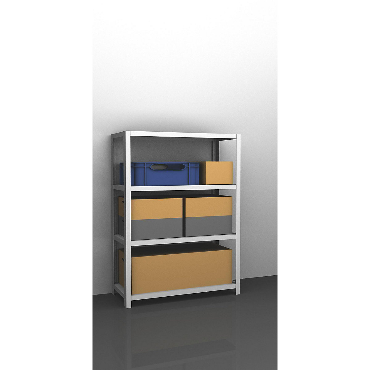 Bolt-together storage shelving, RAL 7035, medium duty – eurokraft pro, shelf unit height 1500 mm, shelf width 1300 mm, depth 500 mm, standard shelf unit-6