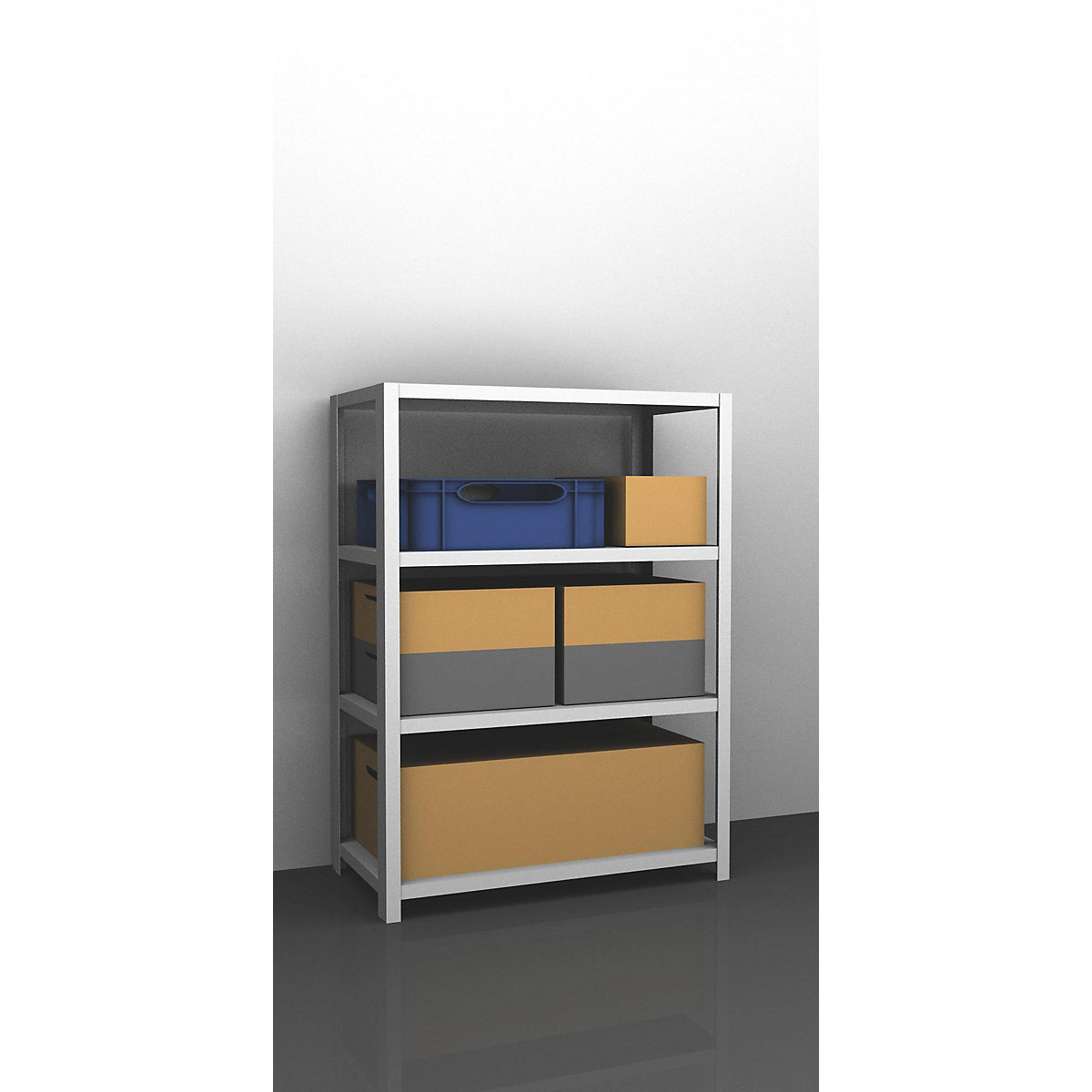 Bolt-together storage shelving, RAL 7035, medium duty – eurokraft pro, shelf unit height 1500 mm, shelf width 1300 mm, depth 600 mm, standard shelf unit-13