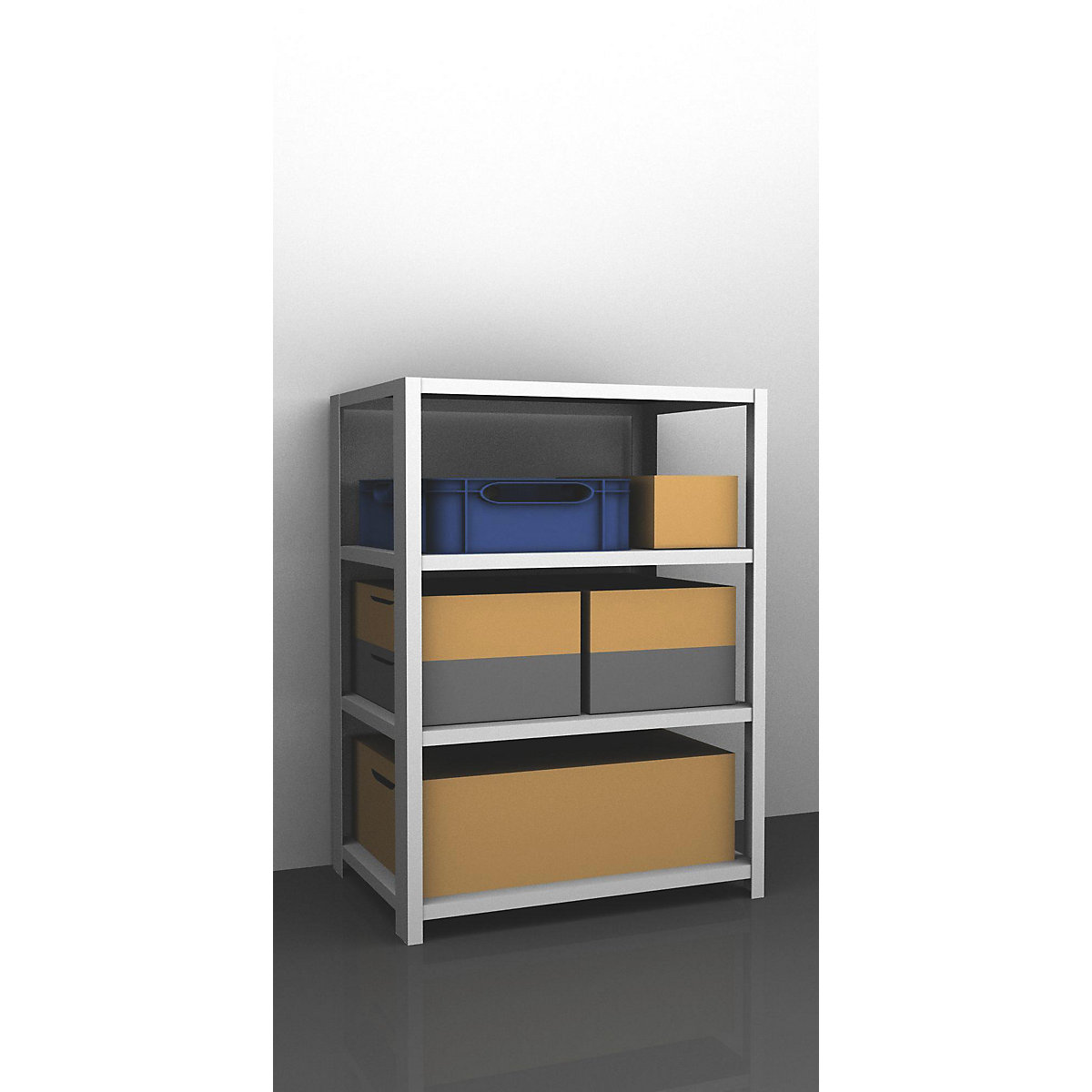 Bolt-together storage shelving, RAL 7035, medium duty – eurokraft pro, shelf unit height 1500 mm, shelf width 1300 mm, depth 800 mm, standard shelf unit-7