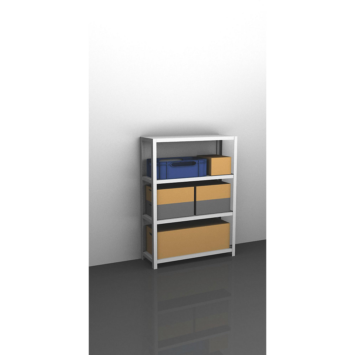 Bolt-together storage shelving, RAL 7035, medium duty – eurokraft pro, shelf unit height 1500 mm, shelf width 1300 mm, depth 400 mm, standard shelf unit-9
