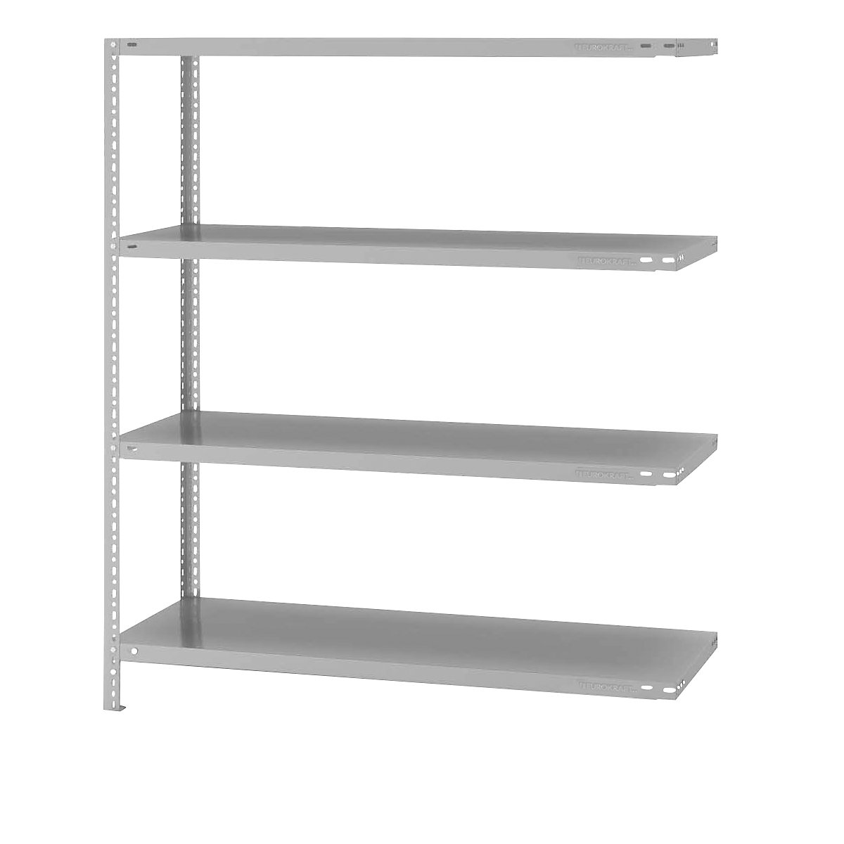 Bolt-together storage shelving, RAL 7035, medium duty – eurokraft pro, shelf unit height 1500 mm, shelf width 1300 mm, depth 500 mm, extension shelf unit-12