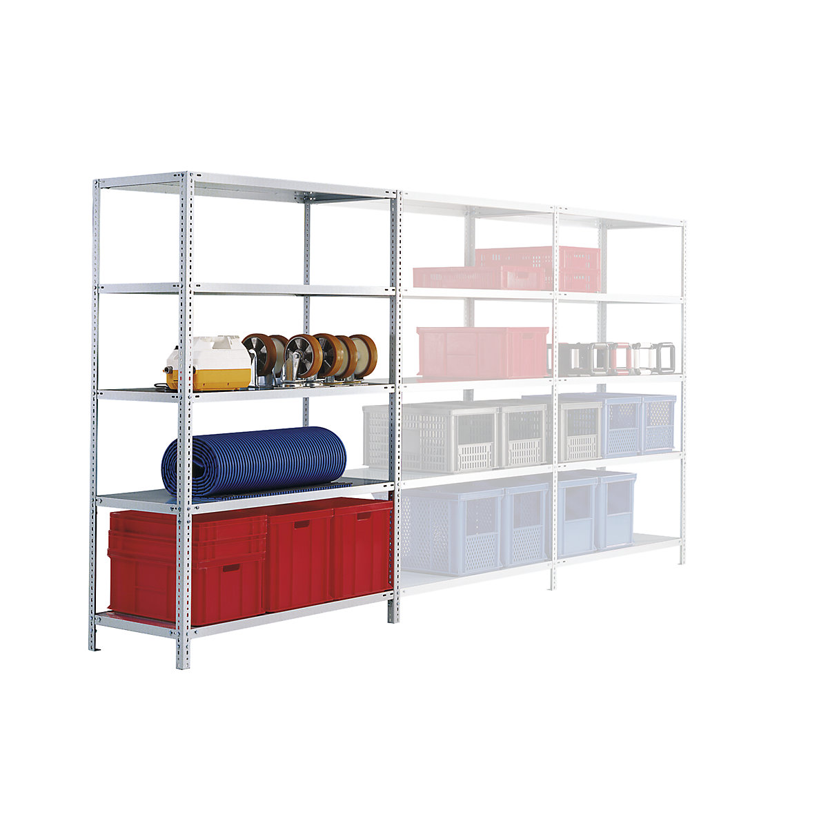 Bolt-together storage shelving, zinc plated, medium duty – eurokraft pro, shelf unit height 1500 mm, shelf width 1300 mm, depth 600 mm, standard shelf unit-8