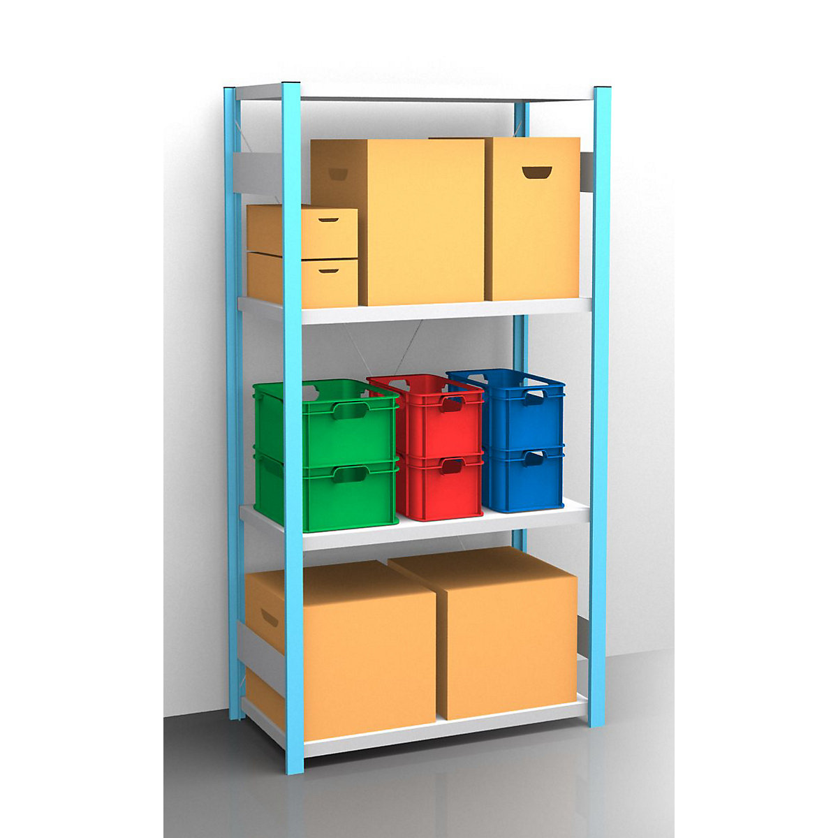 Boltless shelving unit – eurokraft pro, blue / zinc plated, shelf height 2000 mm, shelf width 965 mm, standard shelf unit, shelf depth 550 mm-9
