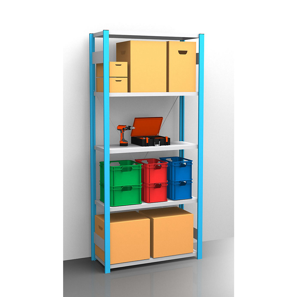 Boltless shelving unit – eurokraft pro, blue / zinc plated, shelf height 2350 mm, shelf width 965 mm, standard shelf unit, shelf depth 450 mm-22