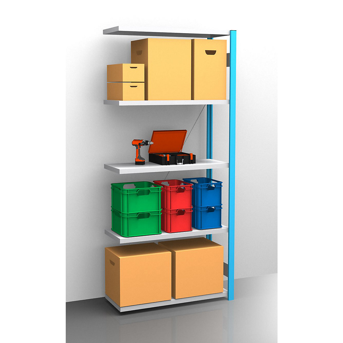 Boltless shelving unit – eurokraft pro, blue / zinc plated, shelf height 2350 mm, shelf width 965 mm, extension shelf unit, shelf depth 450 mm-8