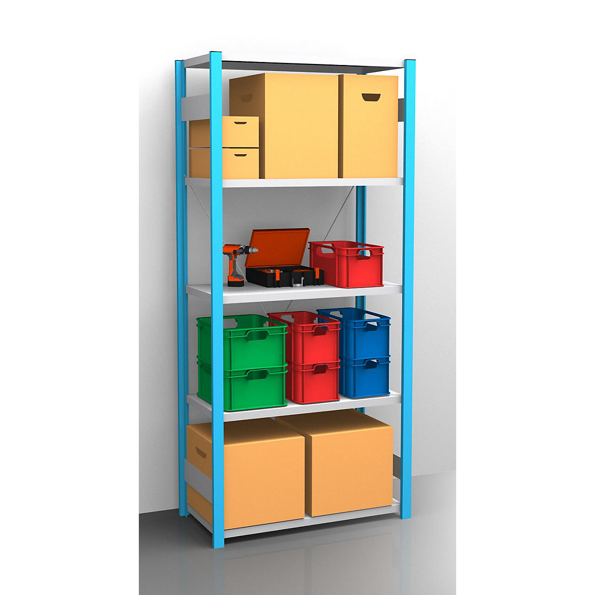 Boltless shelving unit – eurokraft pro, blue / zinc plated, shelf height 2350 mm, shelf width 965 mm, standard shelf unit, shelf depth 550 mm-23