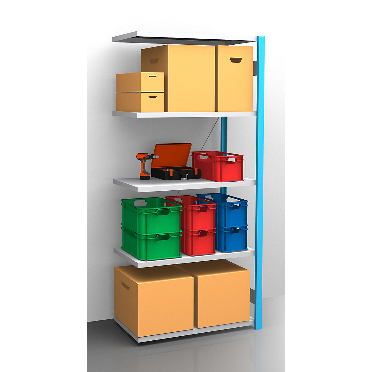 Boltless shelving unit – eurokraft pro, blue / zinc plated, shelf height 2350 mm, shelf width 965 mm, extension shelf unit, shelf depth 650 mm-11