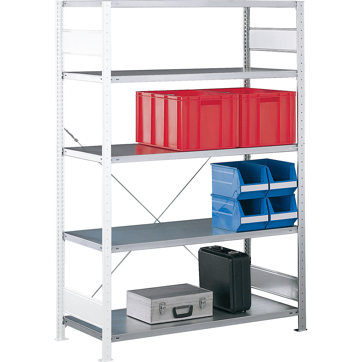 Boltless shelving unit – eurokraft pro, single row, shelf WxD 1000 x 400 mm, zinc plated, height 2000 mm, extension shelf unit-26