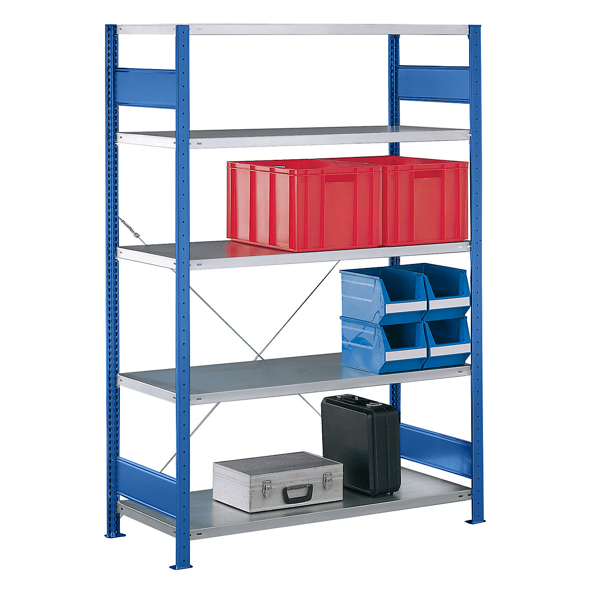 Boltless shelving unit – eurokraft pro, single row, shelf WxD 1000 x 400 mm, blue, height 2000 mm, standard shelf unit-31